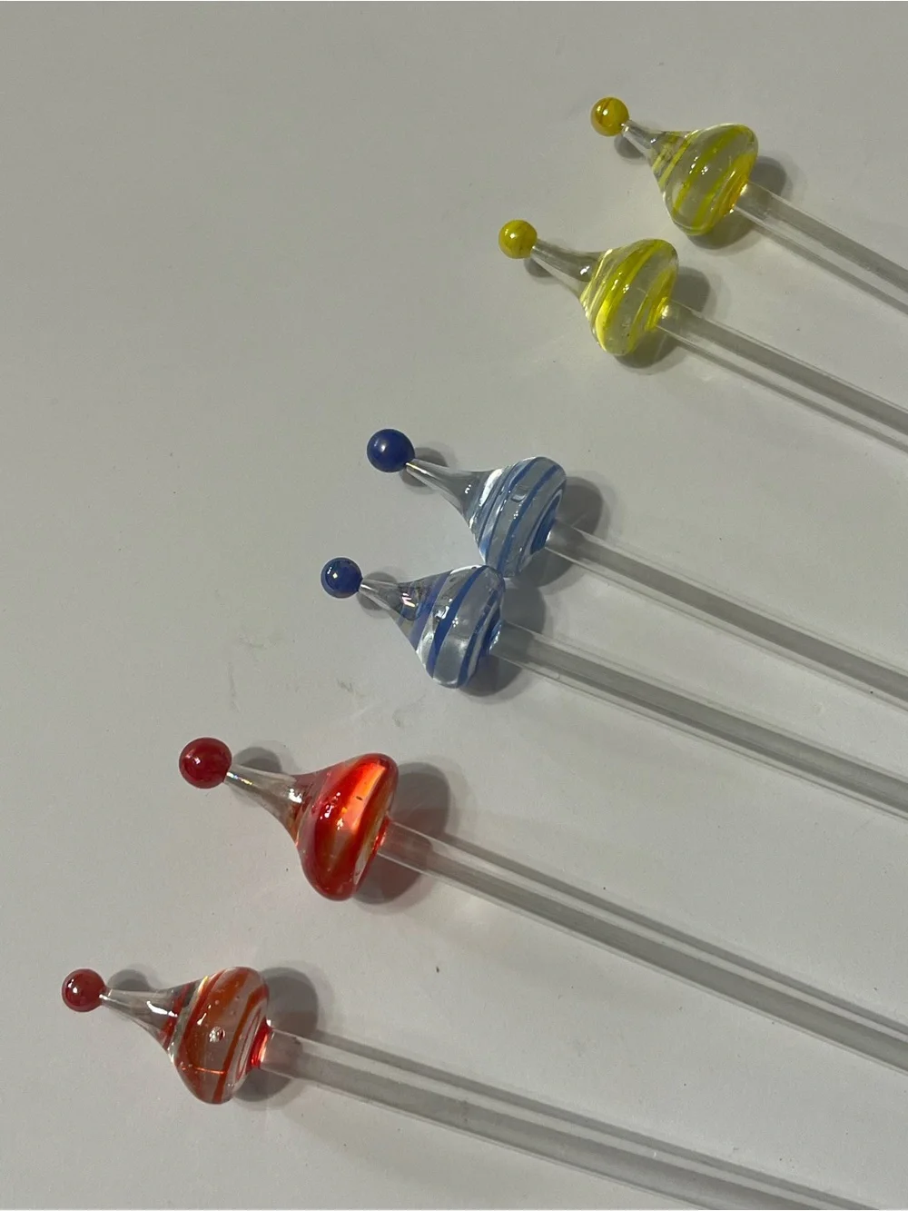 Pier One Hand Blown Glass Cocktail Stirrers Swizzle Sticks Barware Party Hats